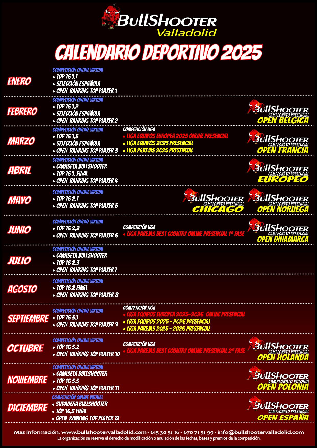 CALENDARIO DEPORTIVO BULLSHOOTER VALLADOLID – 2025