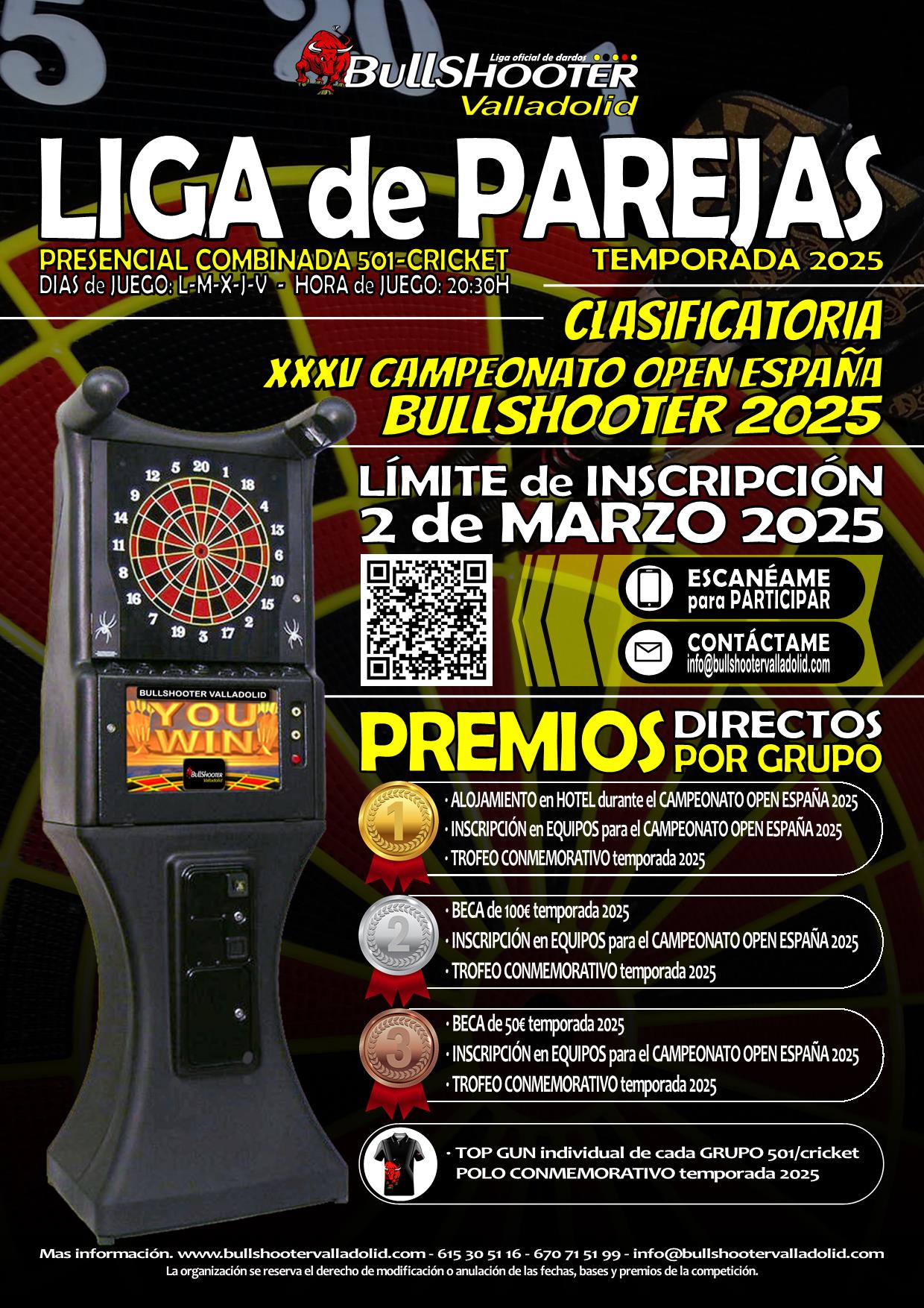 cartel de la liga de parejas de Bullshooter Valladolid